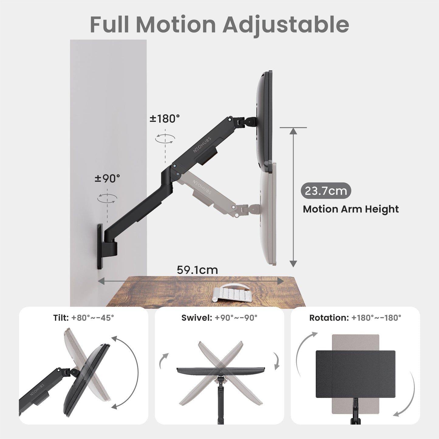 NEOHUBS Core Wall Single Monitor Arm Mount Adjustable VESA Desktop Stand