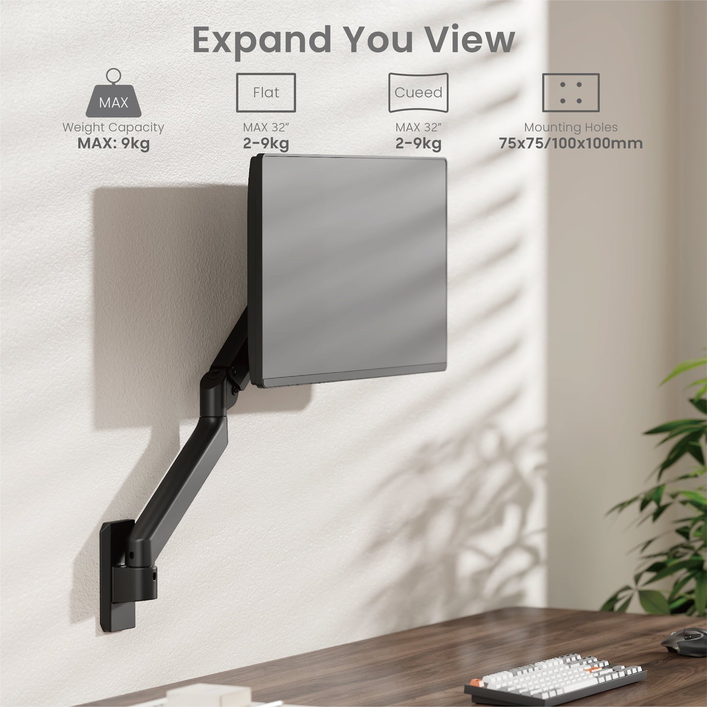 NEOHUBS Core Wall Single Monitor Arm Mount Adjustable VESA Desktop Stand