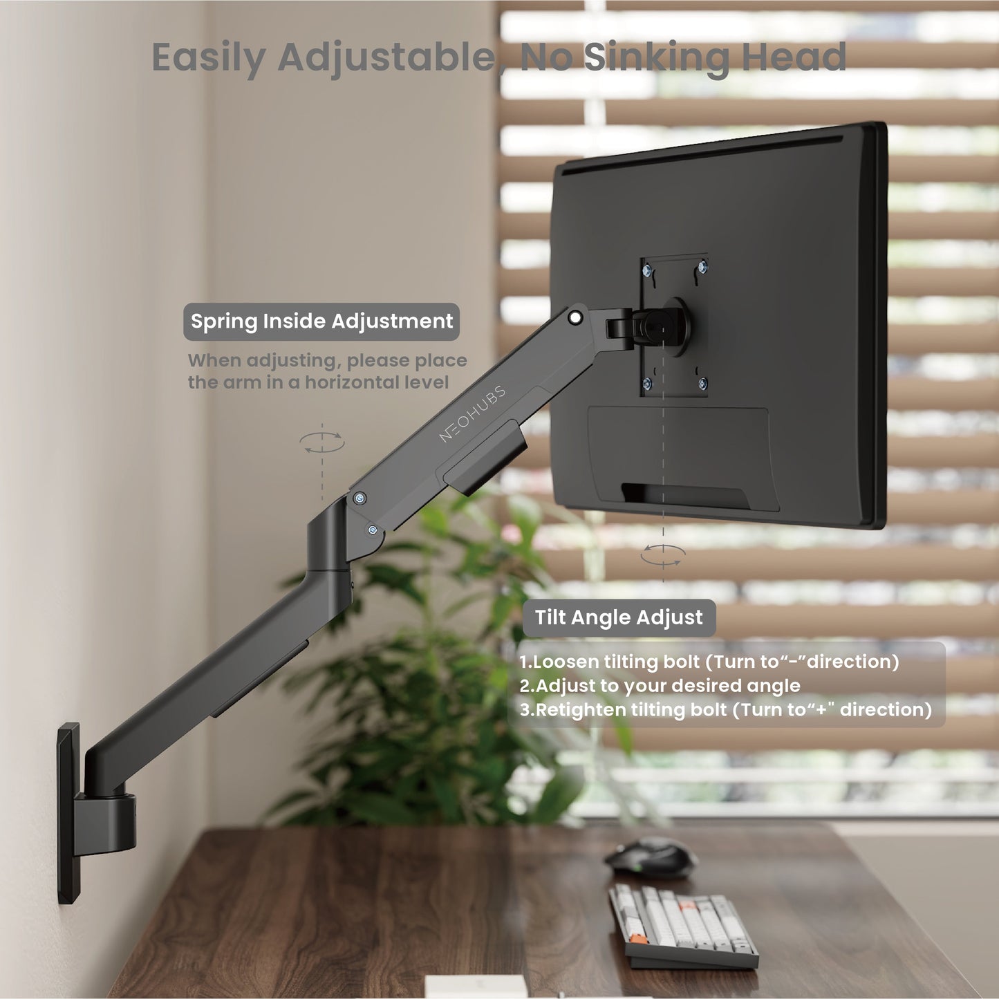 NEOHUBS Core Wall Single Monitor Arm Mount Adjustable VESA Desktop Stand