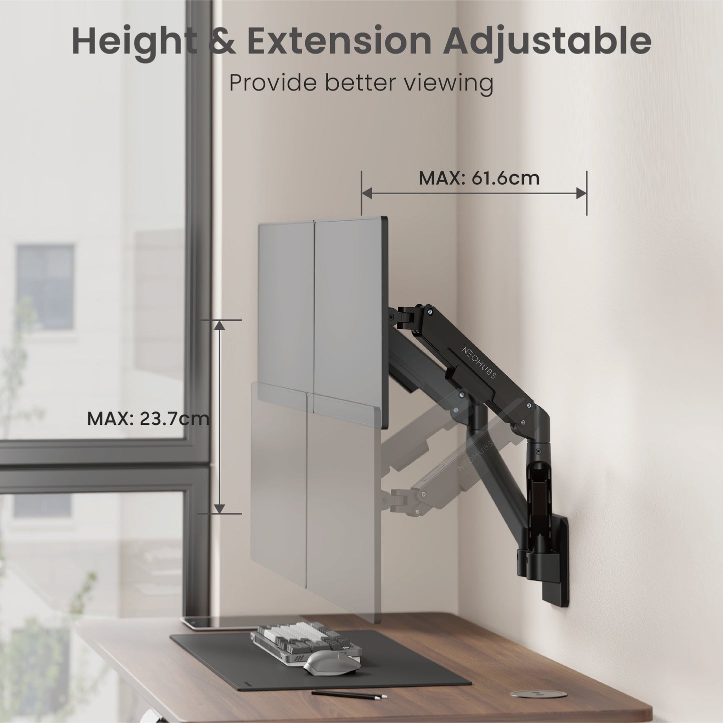 NEOHUBS Core Wall Dual Monitor Arm Mount Adjustable VESA Desktop Stand