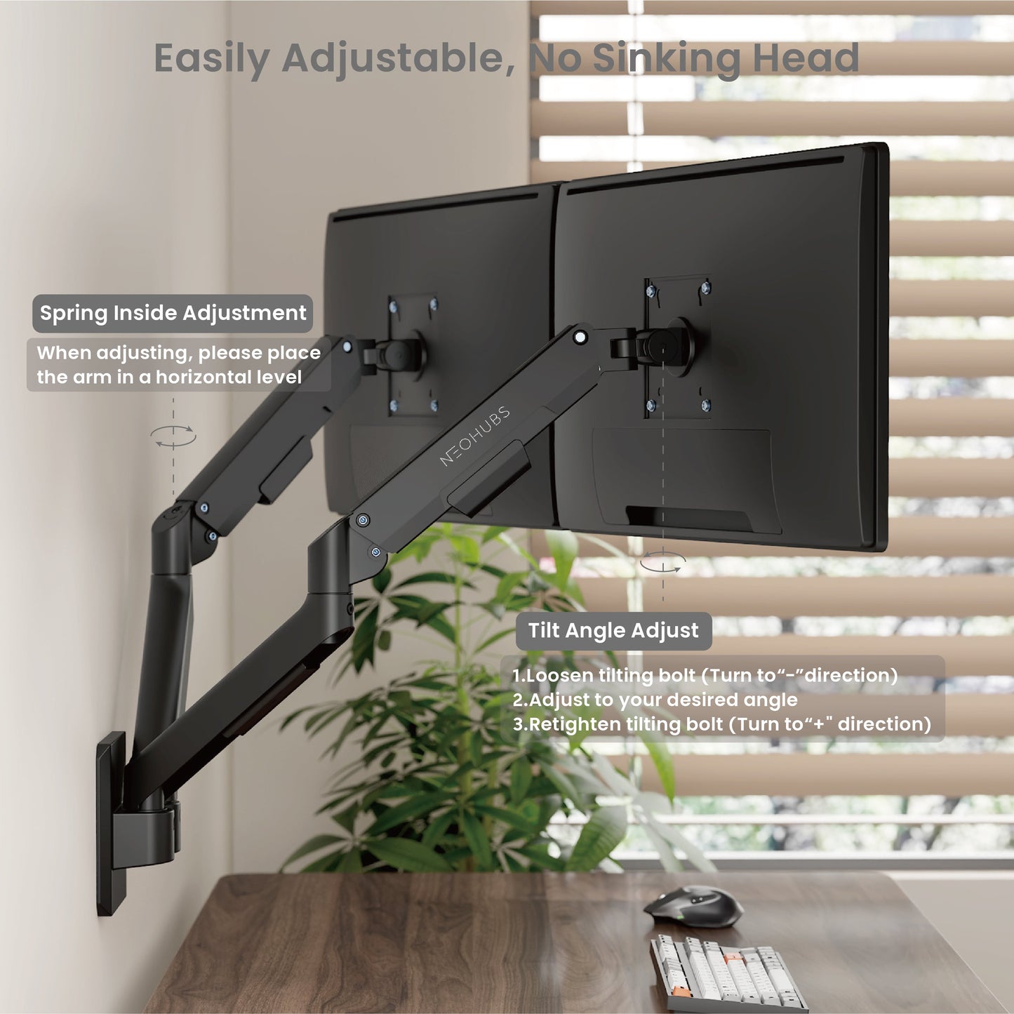 NEOHUBS Core Wall Dual Monitor Arm Mount Adjustable VESA Desktop Stand