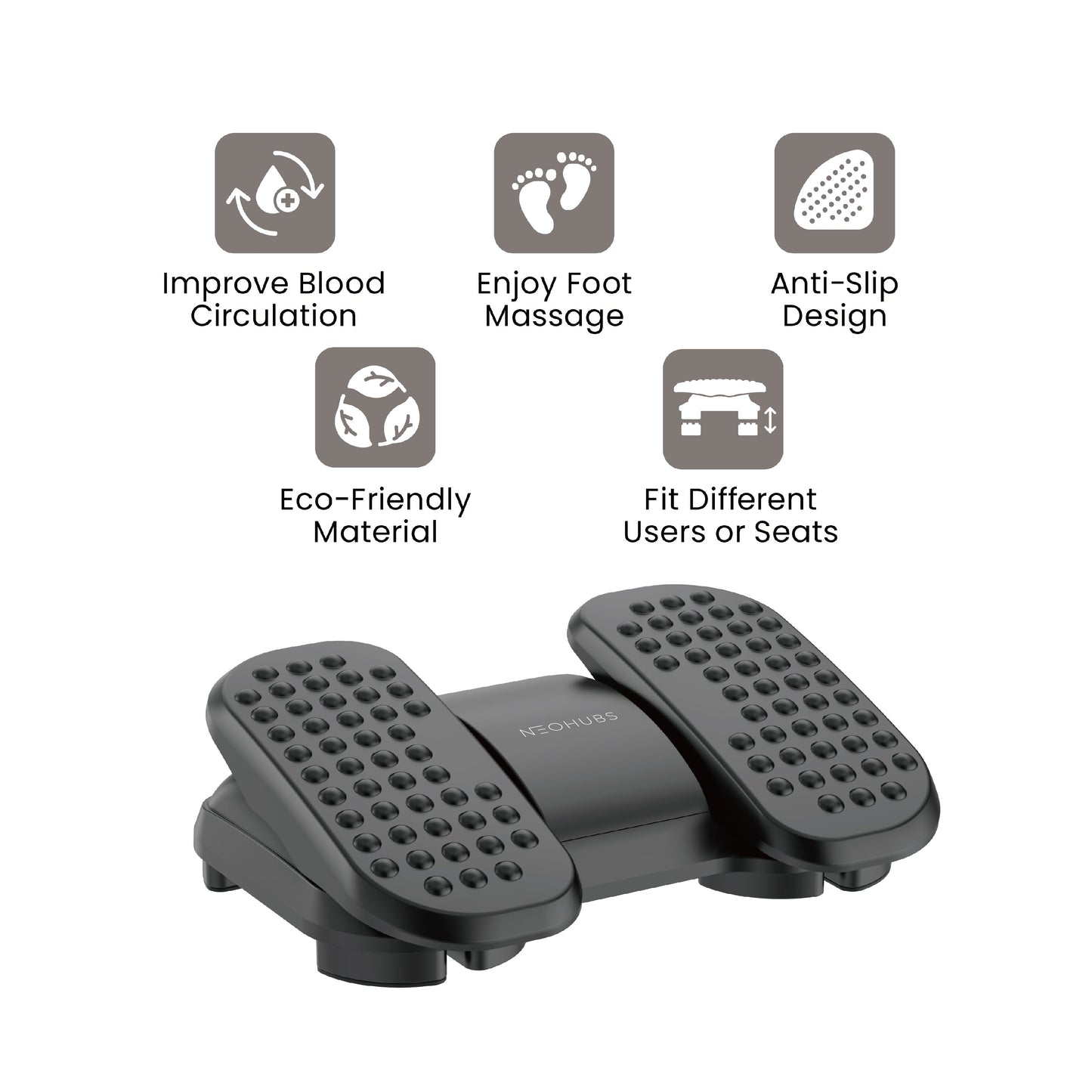 NEOHUBS Footrest with Adjustable Height, Massage Surface & Split Pedals