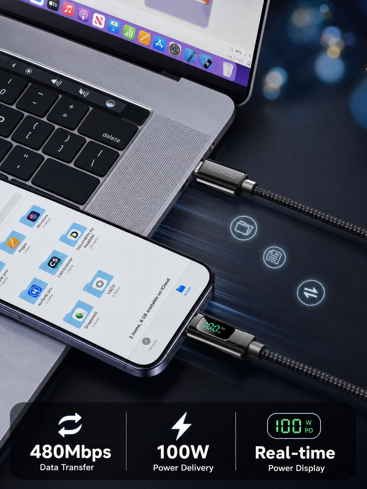 NEOHUBS VOLT DIGI 100W USB C to USB C - Type C Fast Charger Cable - 1.5M
