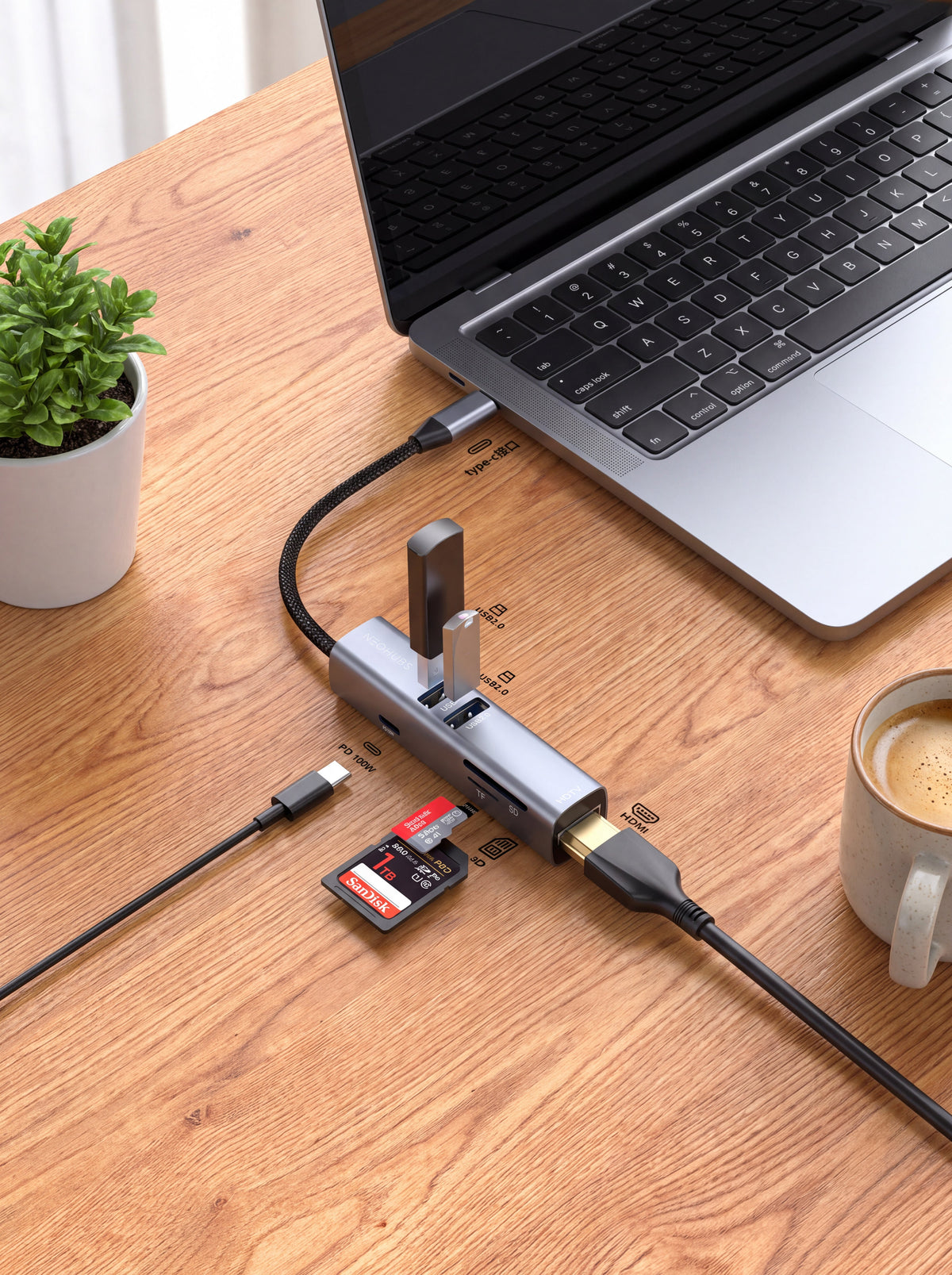 NEOHUBS HUB ELITE 6-in-1 Type-C Hub with HDMI, USB-C 100W, SD/TF, USB 3 & 2